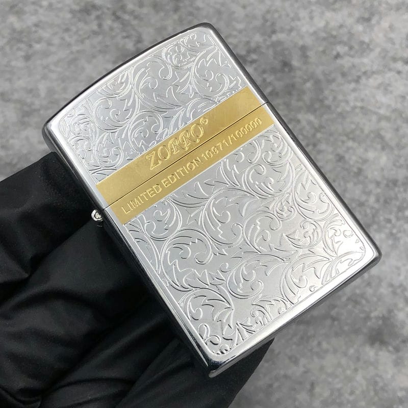 Bật lửa Zorro hoa văn Venetian bạc viền ngang mạ vàng - Z92067A - Hình ảnh 2