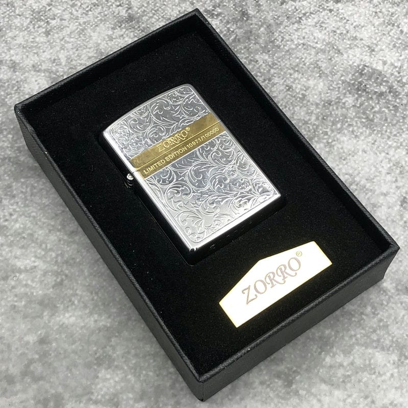 Bật lửa Zorro hoa văn Venetian bạc viền ngang mạ vàng - Z92067A - Hình ảnh 4